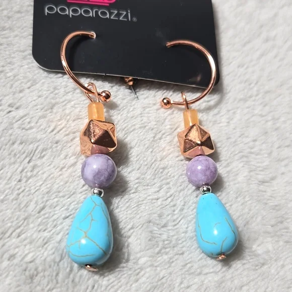 #325 NWT Paparazzi Jewelry Hoop post Earrings  Boulevard Stroll - Copper - Picture 2 of 3